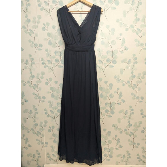 Birdy Grey Women's Size Large Grace Convertible Strap Maxi Dress Navy Blue Slit - Picture 2 of 10